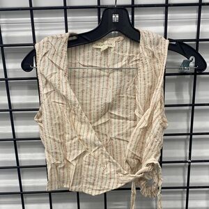 Beige Striped Wrap Blouse by Aritzia